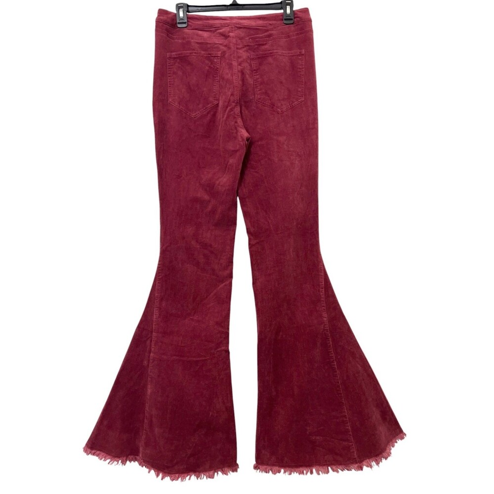 Anthropologie CHRYSANTHEMUM Burgundy Corduroy Bell Bottom Flare Pants 30x34 Sz L - Picture 2 of 8
